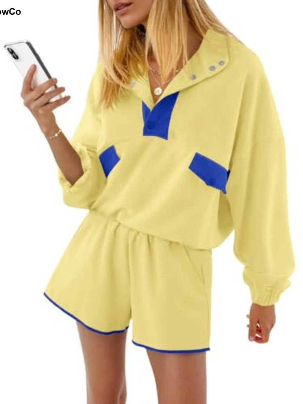 Womens 2 Piece Sweatsuit Set Half Button Mock Neck Long Sleeve Top High Waisted